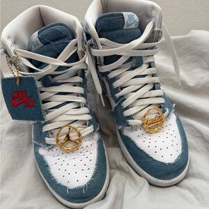 Nike Air High-Tops in Denim Blue and White